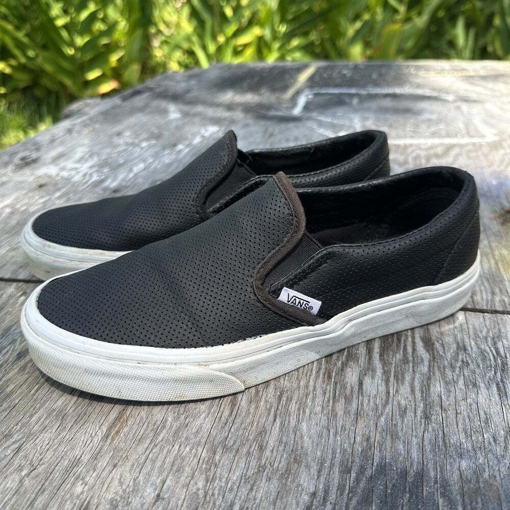 Vans Classic Slip-On Black Perforated Leather Shoe Men's 5.5 - Women’s 7